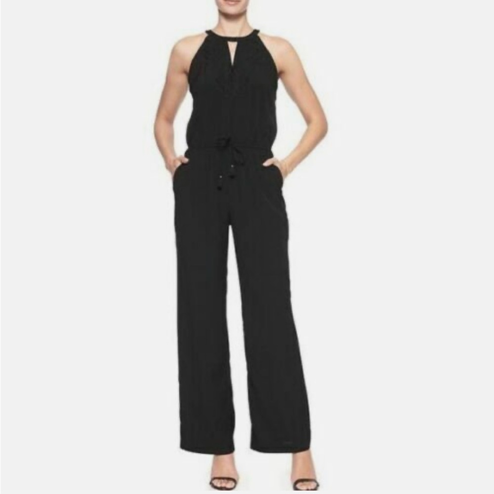 Banana Republic Black High Neck Jumpsuit with Embroidery